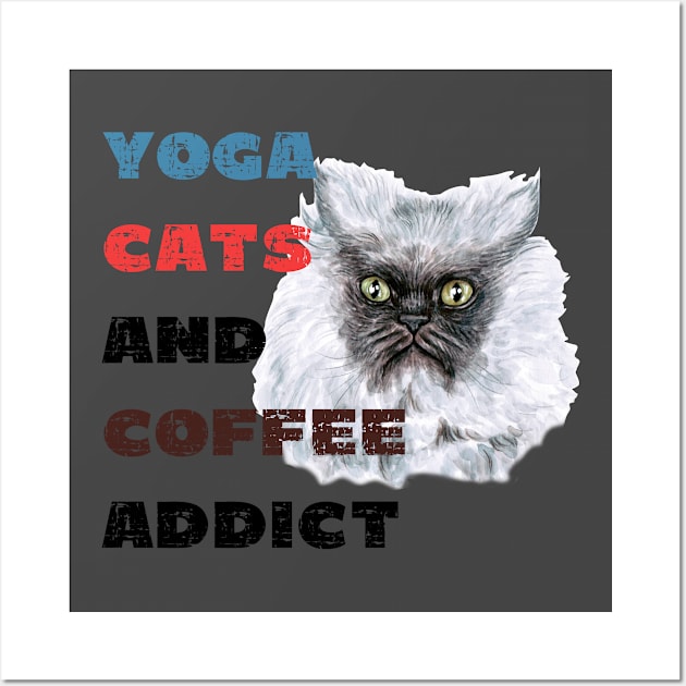 Yoga cats and coffee addict funny quote for yogi Wall Art by Red Yoga